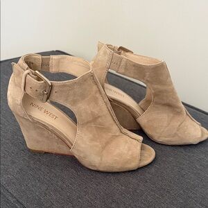 Nine West Tan Suede Open-Toe Ankle Booties